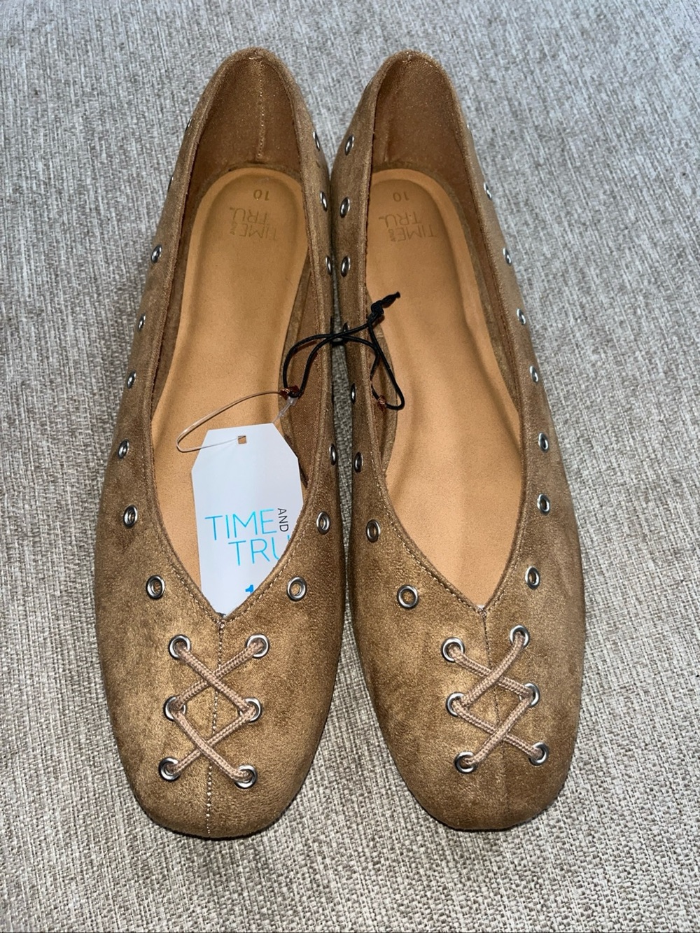 Women’s Time & True Suede Corset Ballet Flats NEW NWT Memory Foam Size 9, 10, 11